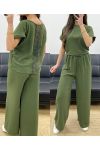 CONJUNTO TOP TRASERO DE ENCAJE + PANTS PE0001 CAQUI
