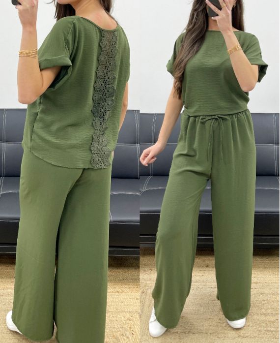 TOP TOP SET MIT SPITZENRÜCKEN + HOSE PE0001 KHAKI