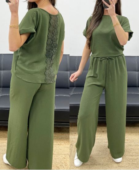 TOP TOP SET MIT SPITZENRÜCKEN + HOSE PE0001 KHAKI