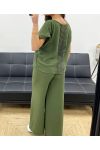 CONJUNTO TOP TRASERO DE ENCAJE + PANTS PE0001 CAQUI