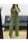 CONJUNTO TOP TRASERO DE ENCAJE + PANTS PE0001 CAQUI