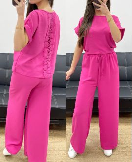 SET TOP IN PIZZO + PE0001 PANTALONI FUCSIA