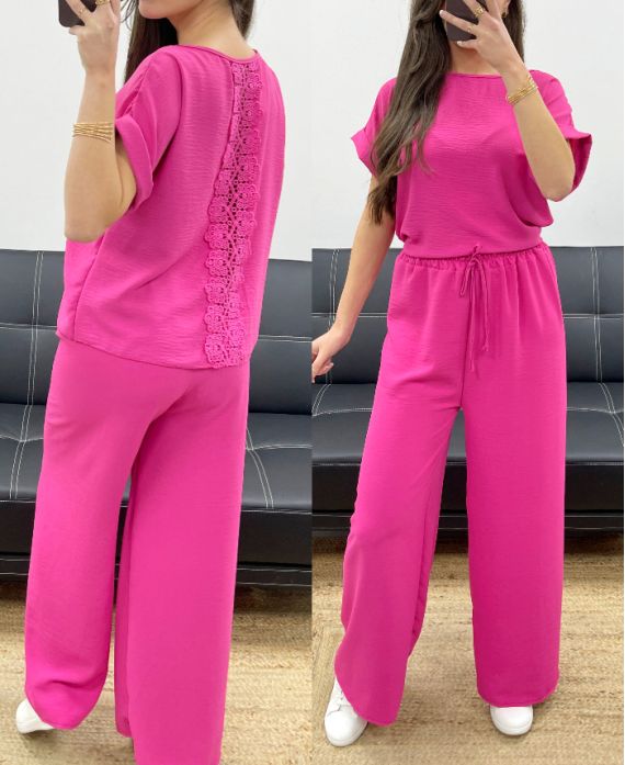 SET TOP IN PIZZO + PE0001 PANTALONI FUCSIA