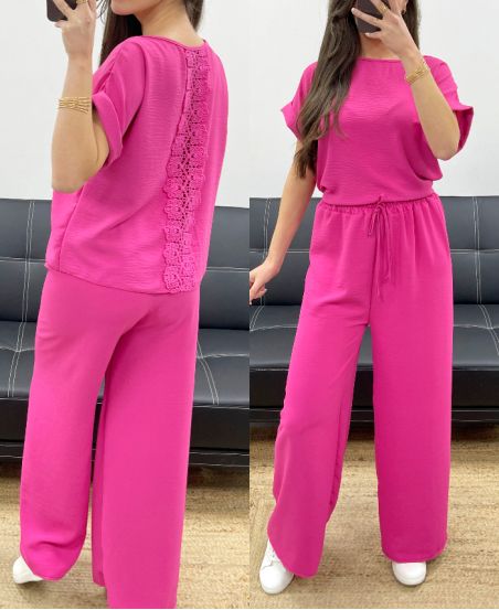 SET TOP IN PIZZO + PE0001 PANTALONI FUCSIA