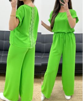 CONJUNTO TOP TRASERO DE ENCAJE + PE0001 PANTALÓN VERDE NEÓN