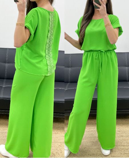 ENSEMBLE TOP DOS DENTELLE + PANTALON PE0001 VERT NEON