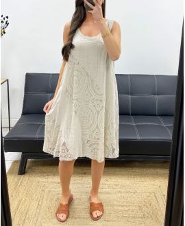 ROBE COTON DENTELLE DOUBLEE PE1174 BEIGE