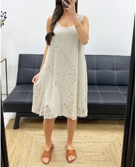 ABITO FODERATO IN PIZZO COTONE PE1174 BEIGE