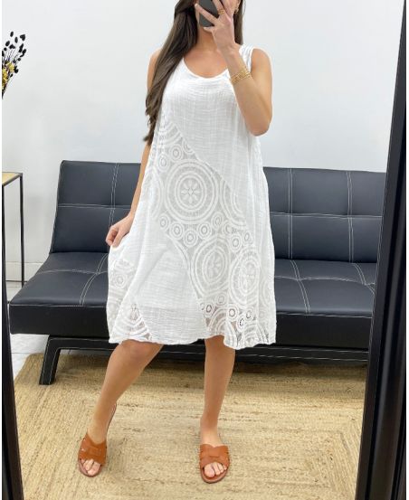 ABITO FODERATO IN PIZZO DI COTONE PE1174 BIANCO