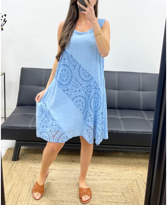 LINED LACE COTTON DRESS PE1174 BLUE