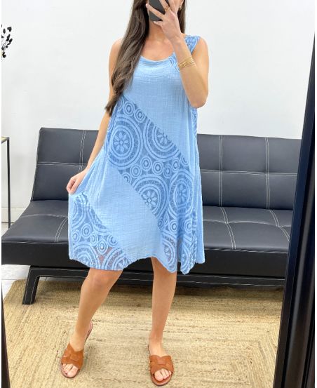 ABITO FODERATO IN PIZZO COTONE PE1174 BLU
