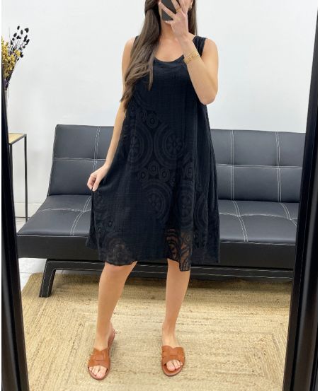 COTTON LACE LINED DRESS PE1174 BLACK