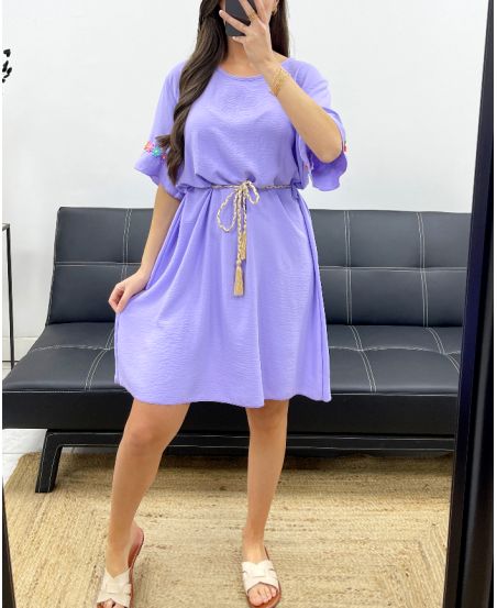 OVERSIZE-KLEID BLUMENGÜRTEL GLIED PE882 FLIEDER