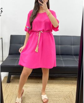 ABITO OVERSIZE FIORE CINTURA LINK PE882 FUSCIA
