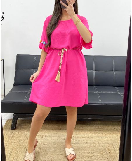 ABITO OVERSIZE FIORE CINTURA LINK PE882 FUSCIA