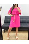 ABITO OVERSIZE FIORE CINTURA LINK PE882 FUSCIA