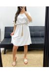 OVERSIZE-KLEID BLUMENGÜRTEL GLIED PE882 WEISS