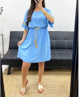 ABITO OVERSIZE FLOWER BELT LINK PE882 AZZURRO CIELO