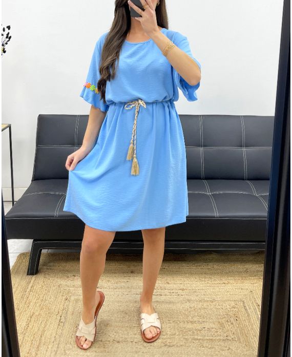 ABITO OVERSIZE FLOWER BELT LINK PE882 AZZURRO CIELO