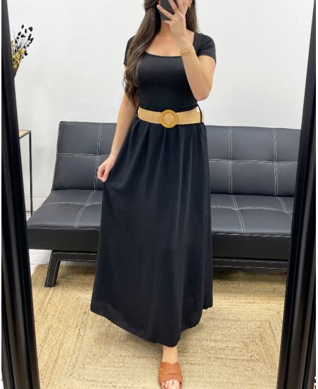 VLOEIENDE LANGE ROK + RIEM PE0222 ZWART