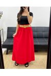JUPE LONGUE FLUIDE + CEINTURE PE0222 ROUGE