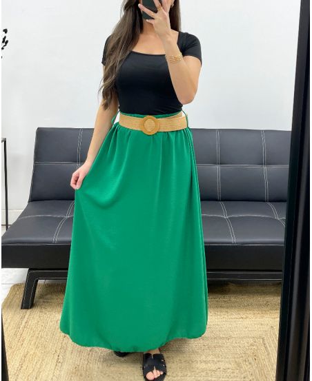 VLOEIENDE LANGE ROK + SMAGDGROENE PE0222 RIEM