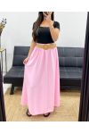 JUPE LONGUE FLUIDE + CEINTURE PE0222 ROSE