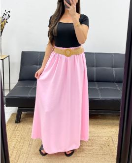 FLOWING LONG SKIRT + BELT PE0222 PINK