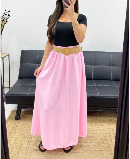 VLOEIENDE LANGE ROK + RIEM PE0222 ROZE