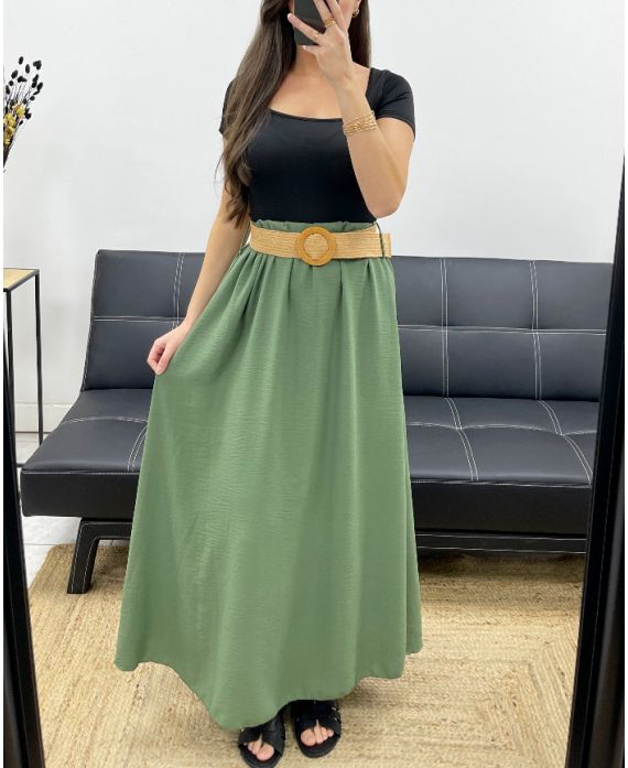 LONG FLOWING SKIRT + BELT PE0222 KHAKI