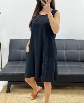 ROBE COTON EPAIS ELATIQUEE SUR COTE BRODEE PE1028 NOIR
