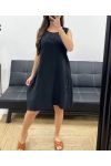 THICK COTTON DRESS WITH EMBROIDERED RIB EMBROIDERY PE1028 BLACK