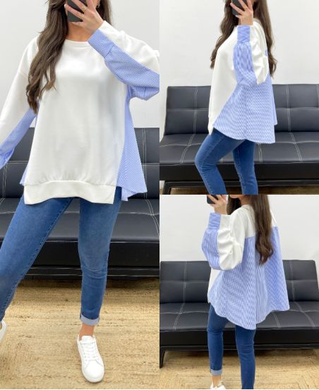 OVERSIZE-SWEATSHIRT AUS BI-MATERIAL PE1144 WEISS