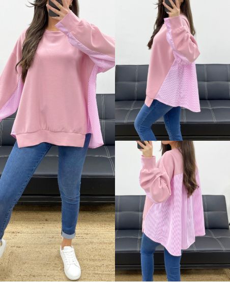 SUDADERA BIMATERIAL OVERSIZE PE1144 ROSA