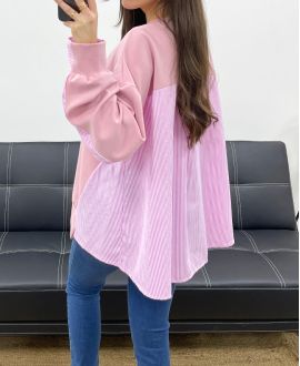 SUDADERA BIMATERIAL OVERSIZE PE1144 ROSA