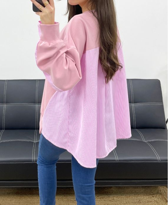 FELPA OVERSIZE BI-MATERIALE PE1144 ROSA