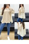 SWETER OVERSIZE Z BIMATERIAŁU PE1144 BEŻOWY