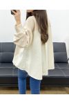 SWETER OVERSIZE Z BIMATERIAŁU PE1144 BEŻOWY