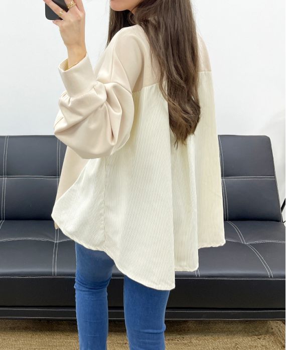 JERSEY BIMATERIAL OVERSIZE PE1144 BEIGE