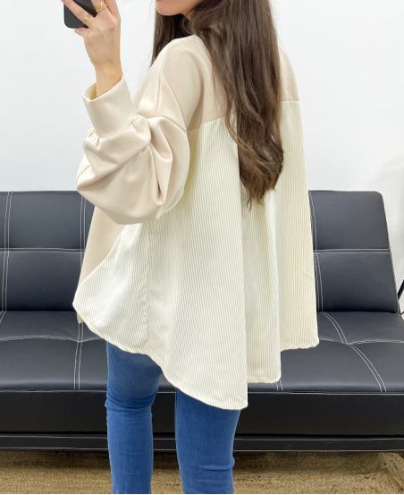 MAGLIA OVERSIZE BI-MATERIALE PE1144 BEIGE