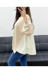 SWETER OVERSIZE Z BIMATERIAŁU PE1144 BEŻOWY