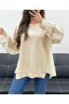 SWETER OVERSIZE Z BIMATERIAŁU PE1144 BEŻOWY