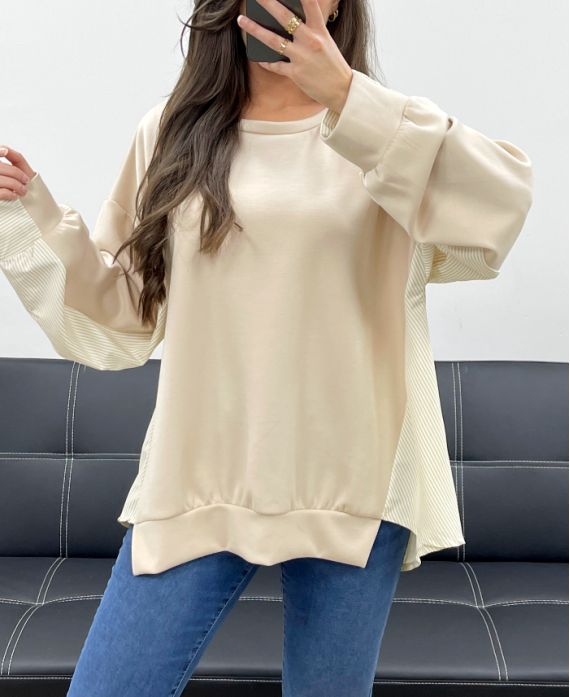 JERSEY BIMATERIAL OVERSIZE PE1144 BEIGE