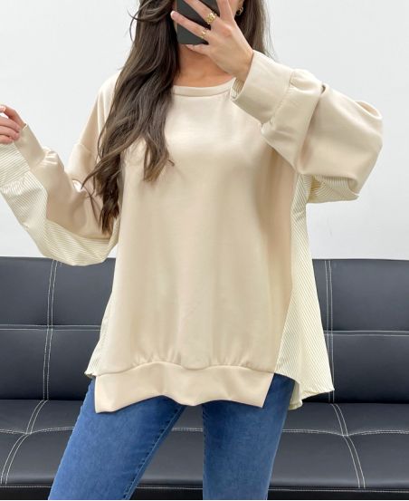 JERSEY BIMATERIAL OVERSIZE PE1144 BEIGE