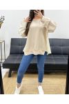 SWETER OVERSIZE Z BIMATERIAŁU PE1144 BEŻOWY