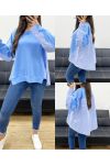 BLUZA OVERSIZE Z BIMATERIAŁU SS1144 SKY BLUE