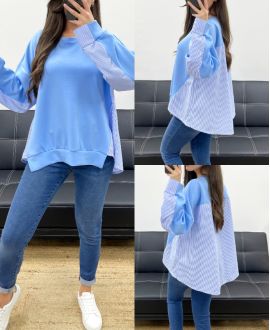 BLUZA OVERSIZE Z BIMATERIAŁU SS1144 SKY BLUE