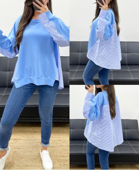 SUDADERA BIMATERIAL OVERSIZE SS1144 AZUL CIELO