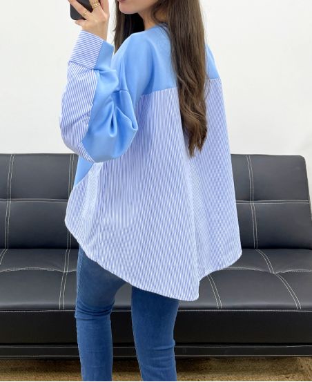 FELPA OVERSIZE BI-MATERIALE SS1144 AZZURRO CIELO