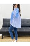 BLUZA OVERSIZE Z BIMATERIAŁU SS1144 SKY BLUE